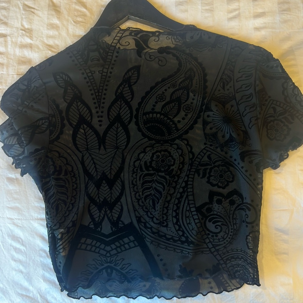 Black see through satin design crop top